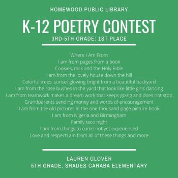 1st place - 3rd-5th - K-12 Poetry Contest
