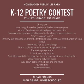 1st Place - 9th-12th - K-12 Poetry Contest