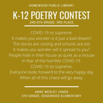 3rd place - 3rd-5th - K-12 Poetry Contest